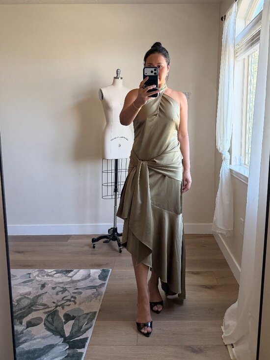 ASOS Dresses & Skirts - ASOS Sage Green Halter Dress | Draped Wrap Style | Asymmetrical Midi | M